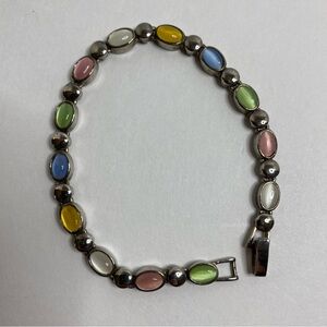 Premier Designs Multi Color Bracelet Cabochon Pastel Silver Tone Springtime